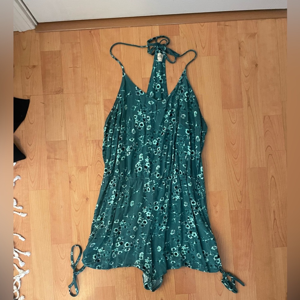 O'Neill Teal Floral Cut Out Open Back Romper